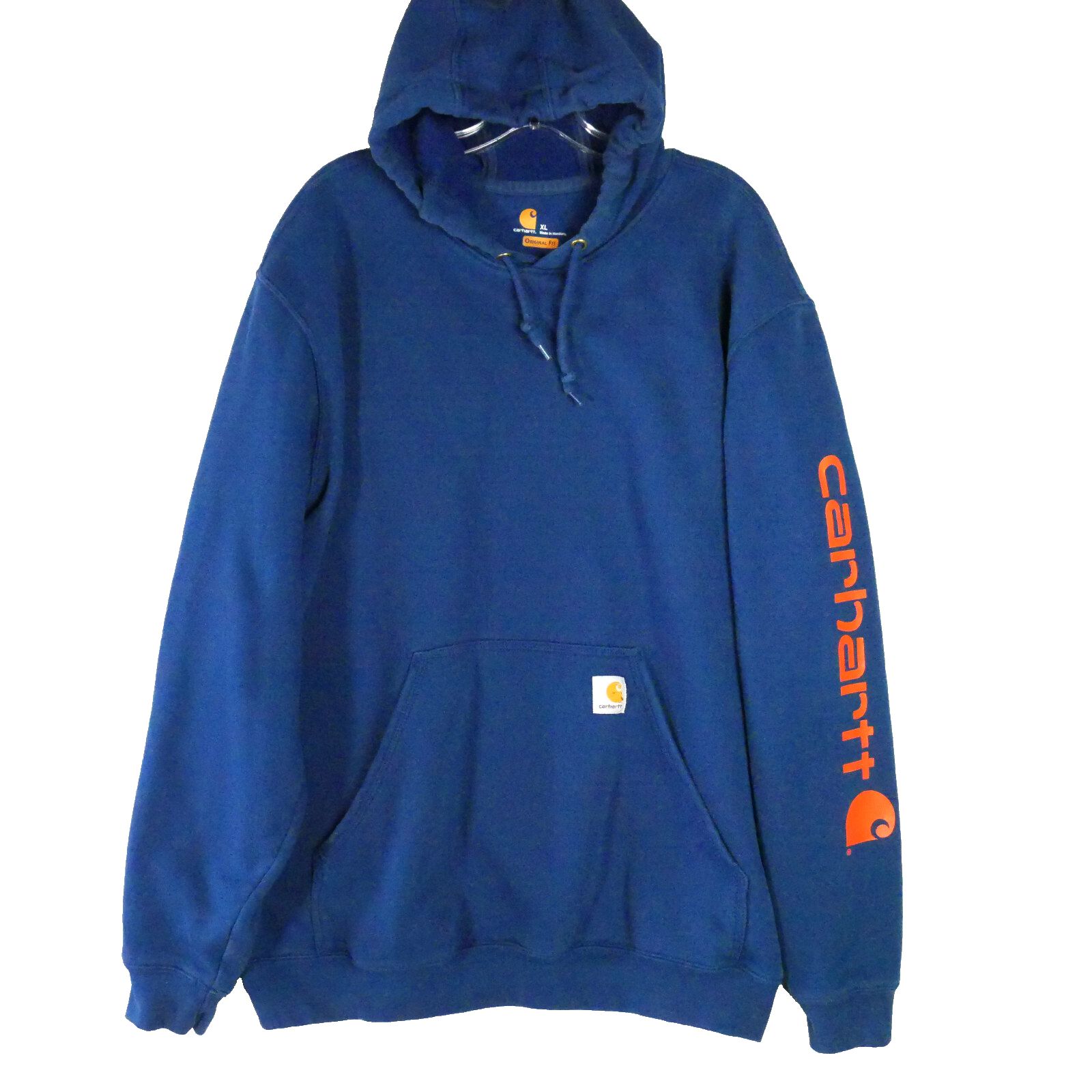 Carhartt Hoodie Mens Xl Blue Original Fit Workwear Spell Out Sleeve Sweatshirt
